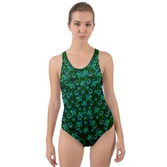 Leaf Forest And Blue Flowers In Peace Cut-out Back One Piece Swimsuit by pepitasart