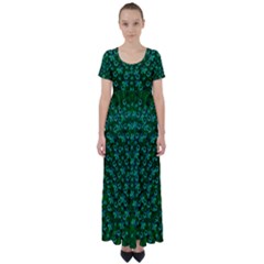 Leaf Forest And Blue Flowers In Peace High Waist Short Sleeve Maxi Dress by pepitasart