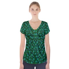 Leaf Forest And Blue Flowers In Peace Short Sleeve Front Detail Top by pepitasart