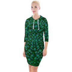 Leaf Forest And Blue Flowers In Peace Quarter Sleeve Hood Bodycon Dress by pepitasart