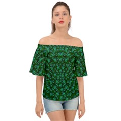 Leaf Forest And Blue Flowers In Peace Off Shoulder Short Sleeve Top by pepitasart