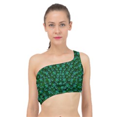 Leaf Forest And Blue Flowers In Peace Spliced Up Bikini Top  by pepitasart