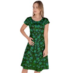 Leaf Forest And Blue Flowers In Peace Classic Short Sleeve Dress by pepitasart