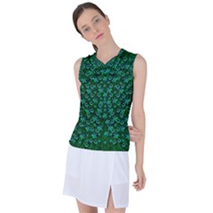 Leaf Forest And Blue Flowers In Peace Women s Sleeveless Sports Top by pepitasart