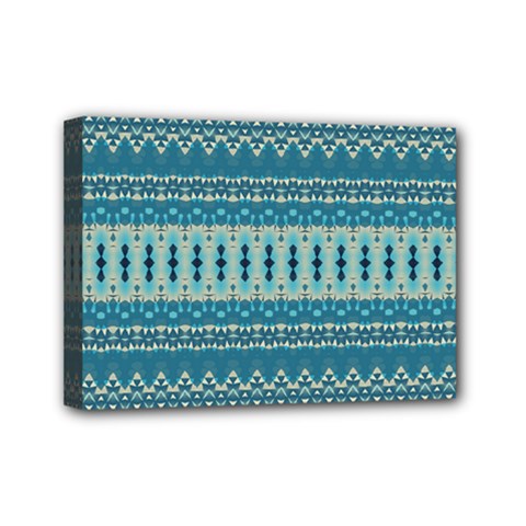 Boho Blue Teal Striped Mini Canvas 7  X 5  (stretched) by SpinnyChairDesigns