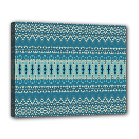 Boho Blue Teal Striped Canvas 14  X 11  (stretched) by SpinnyChairDesigns