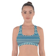 Boho Blue Teal Striped Cross Back Sports Bra by SpinnyChairDesigns