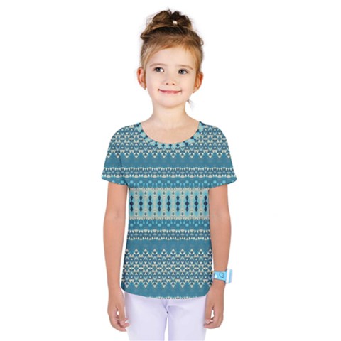 Boho Blue Teal Striped Kids  One Piece Tee by SpinnyChairDesigns