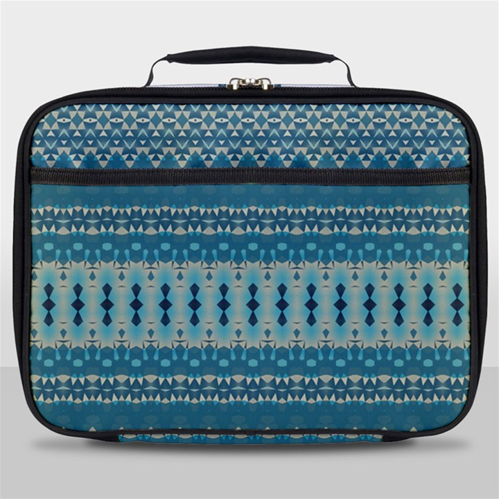 Boho Blue Teal Striped Full Print Lunch Bag