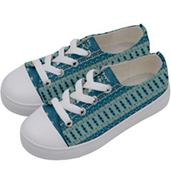 Boho Blue Teal Striped Kids  Low Top Canvas Sneakers by SpinnyChairDesigns