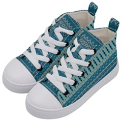 Boho Blue Teal Striped Kids  Mid-top Canvas Sneakers by SpinnyChairDesigns