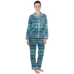 Boho Blue Teal Striped Satin Long Sleeve Pyjamas Set by SpinnyChairDesigns