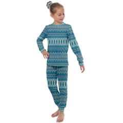 Boho Blue Teal Striped Kids  Long Sleeve Set  by SpinnyChairDesigns