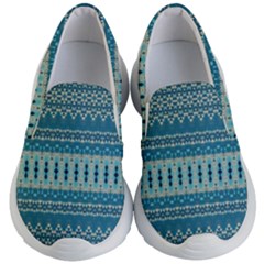 Boho Blue Teal Striped Kids Lightweight Slip Ons by SpinnyChairDesigns