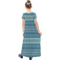 Boho Blue Teal Striped Kids  Short Sleeve Maxi Dress View2