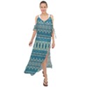 Boho Blue Teal Striped Maxi Chiffon Cover Up Dress View1