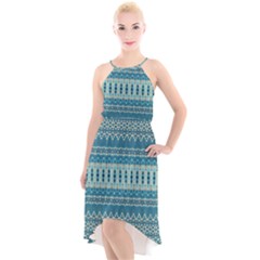 Boho Blue Teal Striped High-low Halter Chiffon Dress  by SpinnyChairDesigns