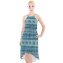 Boho Blue Teal Striped High-Low Halter Chiffon Dress  View1