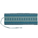 Boho Blue Teal Striped Roll Up Canvas Pencil Holder (M) View1