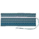 Boho Blue Teal Striped Roll Up Canvas Pencil Holder (M) View2