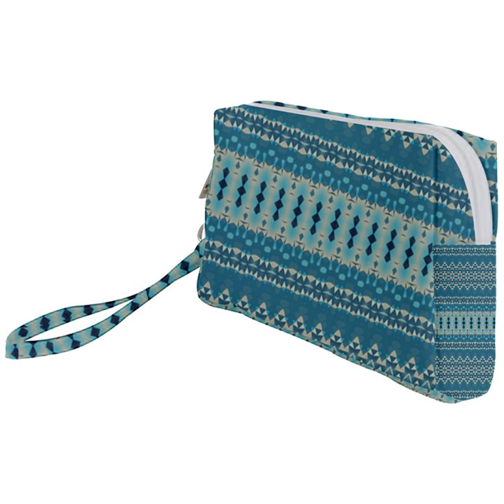 Boho Blue Teal Striped Wristlet Pouch Bag (Small)