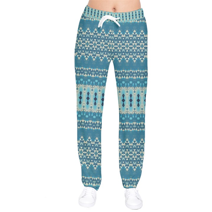 Boho Blue Teal Striped Women velvet Drawstring Pants