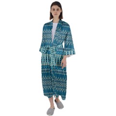 Boho Blue Teal Striped Maxi Satin Kimono by SpinnyChairDesigns