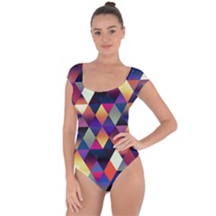 Colorful Geometric  Short Sleeve Leotard  by SpinnyChairDesigns