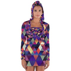 Colorful Geometric  Long Sleeve Hooded T-shirt by SpinnyChairDesigns