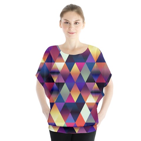 Colorful Geometric  Batwing Chiffon Blouse by SpinnyChairDesigns