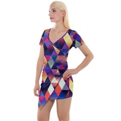 Colorful Geometric  Short Sleeve Asymmetric Mini Dress by SpinnyChairDesigns