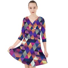 Colorful Geometric  Quarter Sleeve Front Wrap Dress by SpinnyChairDesigns