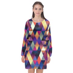 Colorful Geometric  Long Sleeve Chiffon Shift Dress  by SpinnyChairDesigns