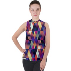 Colorful Geometric  Mock Neck Chiffon Sleeveless Top by SpinnyChairDesigns