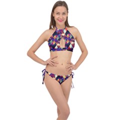 Colorful Geometric  Cross Front Halter Bikini Set by SpinnyChairDesigns