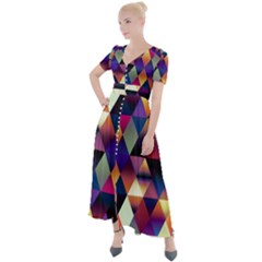 Colorful Geometric  Button Up Short Sleeve Maxi Dress by SpinnyChairDesigns