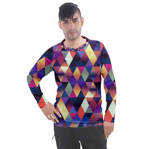 Colorful Geometric  Men s Pique Long Sleeve Tee by SpinnyChairDesigns