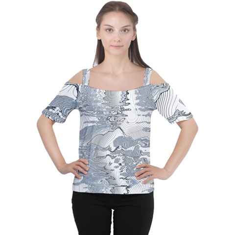 Faded Blue Grunge Cutout Shoulder Tee by SpinnyChairDesigns