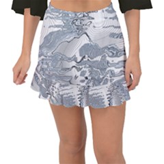 Faded Blue Grunge Fishtail Mini Chiffon Skirt