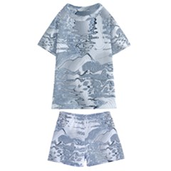 Faded Blue Grunge Kids  Swim Tee And Shorts Set by SpinnyChairDesigns