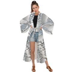 Faded Blue Grunge Maxi Kimono by SpinnyChairDesigns