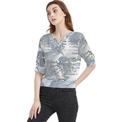 Faded Blue Grunge Quarter Sleeve Blouse