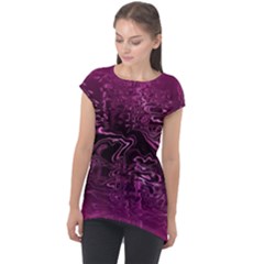 Magenta Black Swirl Cap Sleeve High Low Top by SpinnyChairDesigns