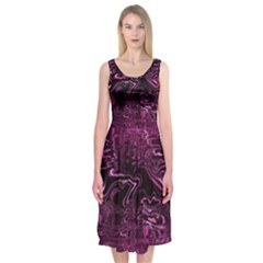 Magenta Black Swirl Midi Sleeveless Dress by SpinnyChairDesigns