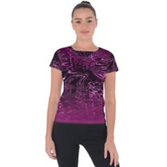 Magenta Black Swirl Short Sleeve Sports Top  by SpinnyChairDesigns