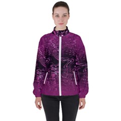 Magenta Black Swirl Women s High Neck Windbreaker by SpinnyChairDesigns