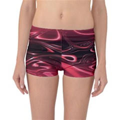 Crimson Red Black Swirl Reversible Boyleg Bikini Bottoms by SpinnyChairDesigns