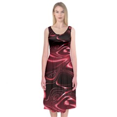 Crimson Red Black Swirl Midi Sleeveless Dress by SpinnyChairDesigns