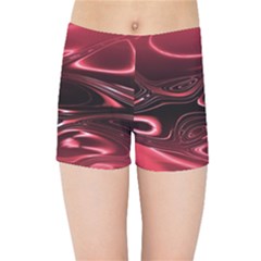 Crimson Red Black Swirl Kids  Sports Shorts by SpinnyChairDesigns