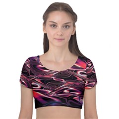 Abstract Art Swirls Velvet Short Sleeve Crop Top 